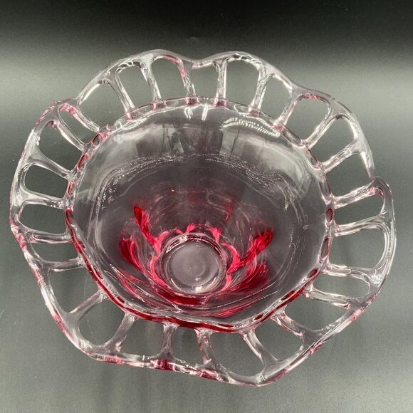 Vintage 1940’s Duncan Miller Glass Cranberry (Flash) Console Bowl - Picture 5 of 9